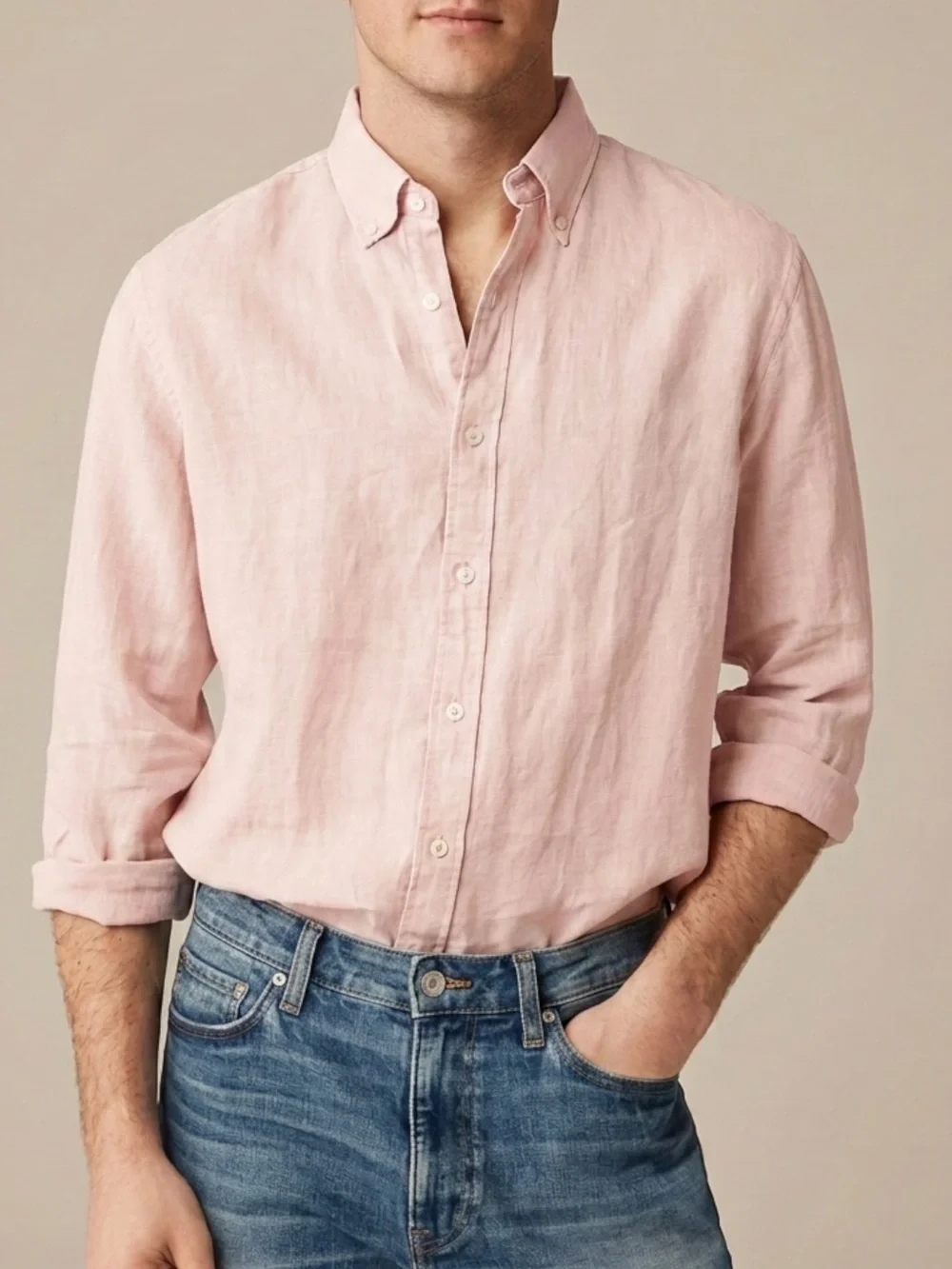 NWT - J. Crew Baird McNutt Irish Linen Slim ButtonUp Pale Blush Pink Shirt - M